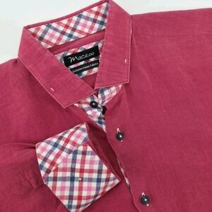 Maceoo Italian Fabric 100% Linen Button Up Shirt Men Sz 5 XL Flip Cuff Pink LS
